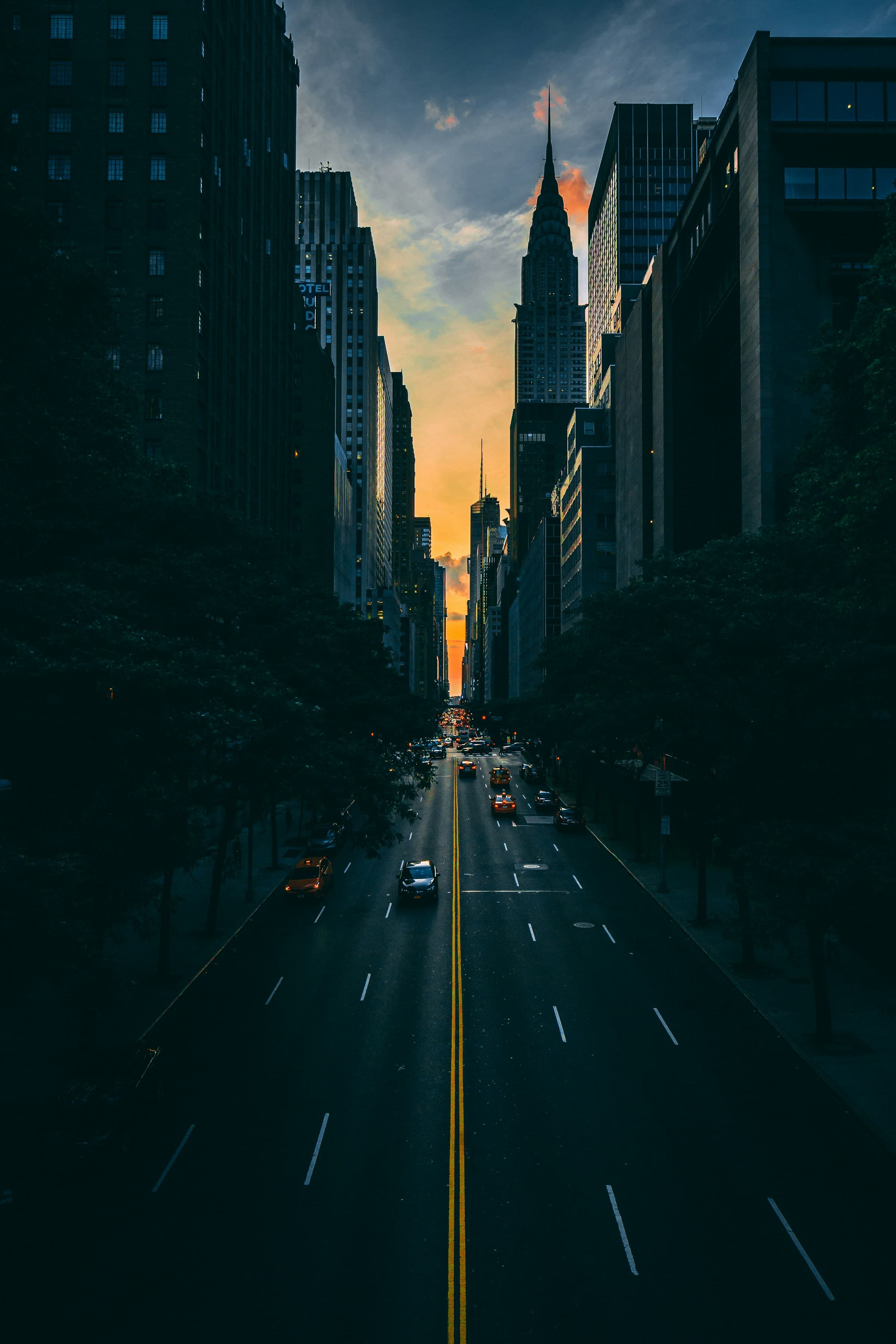 Lexington Avenue at sunset with the Chrysler Building, New York City