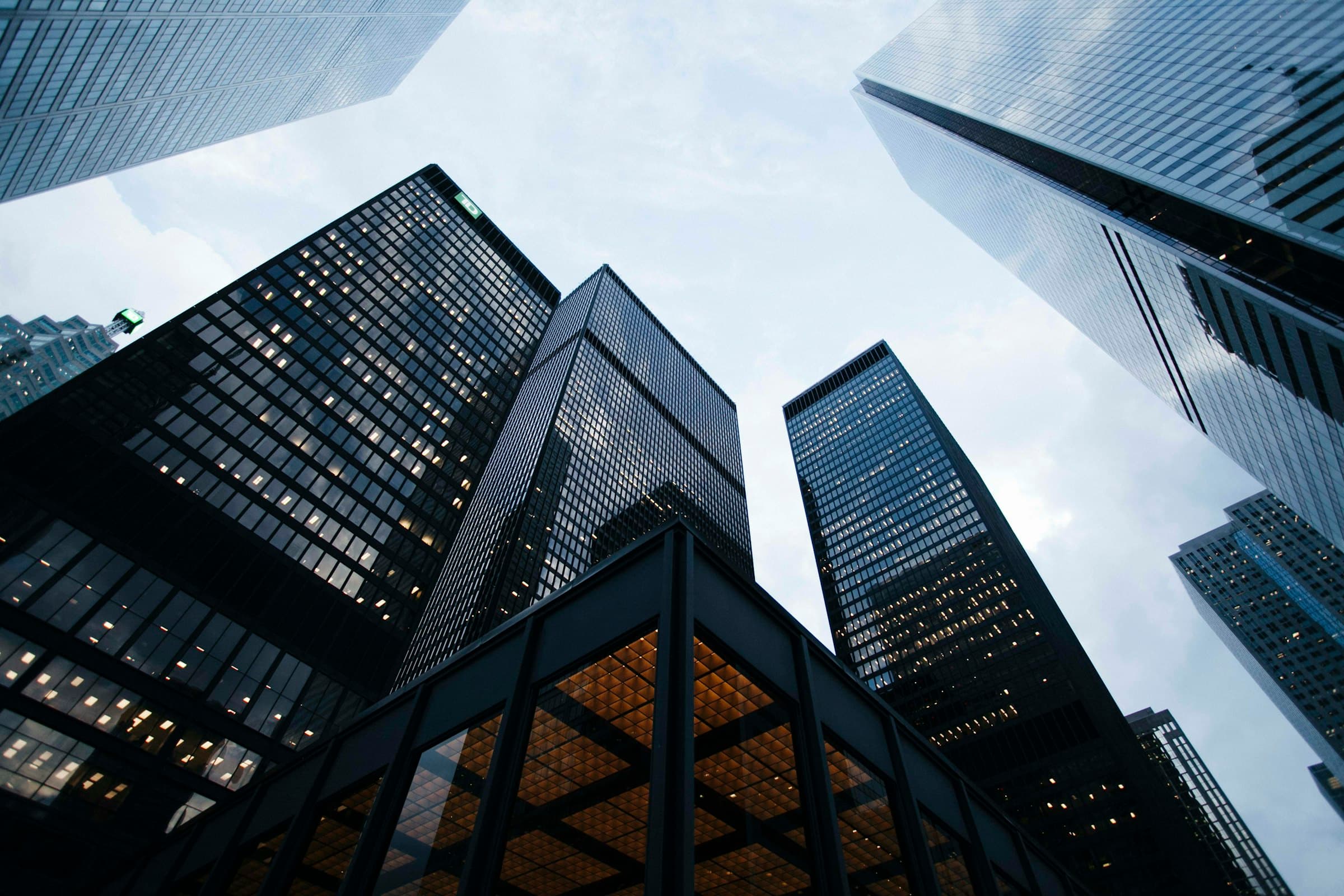 Financial district towers at dusk